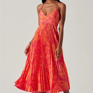 Astr Red and Orange Floral Midi Dress